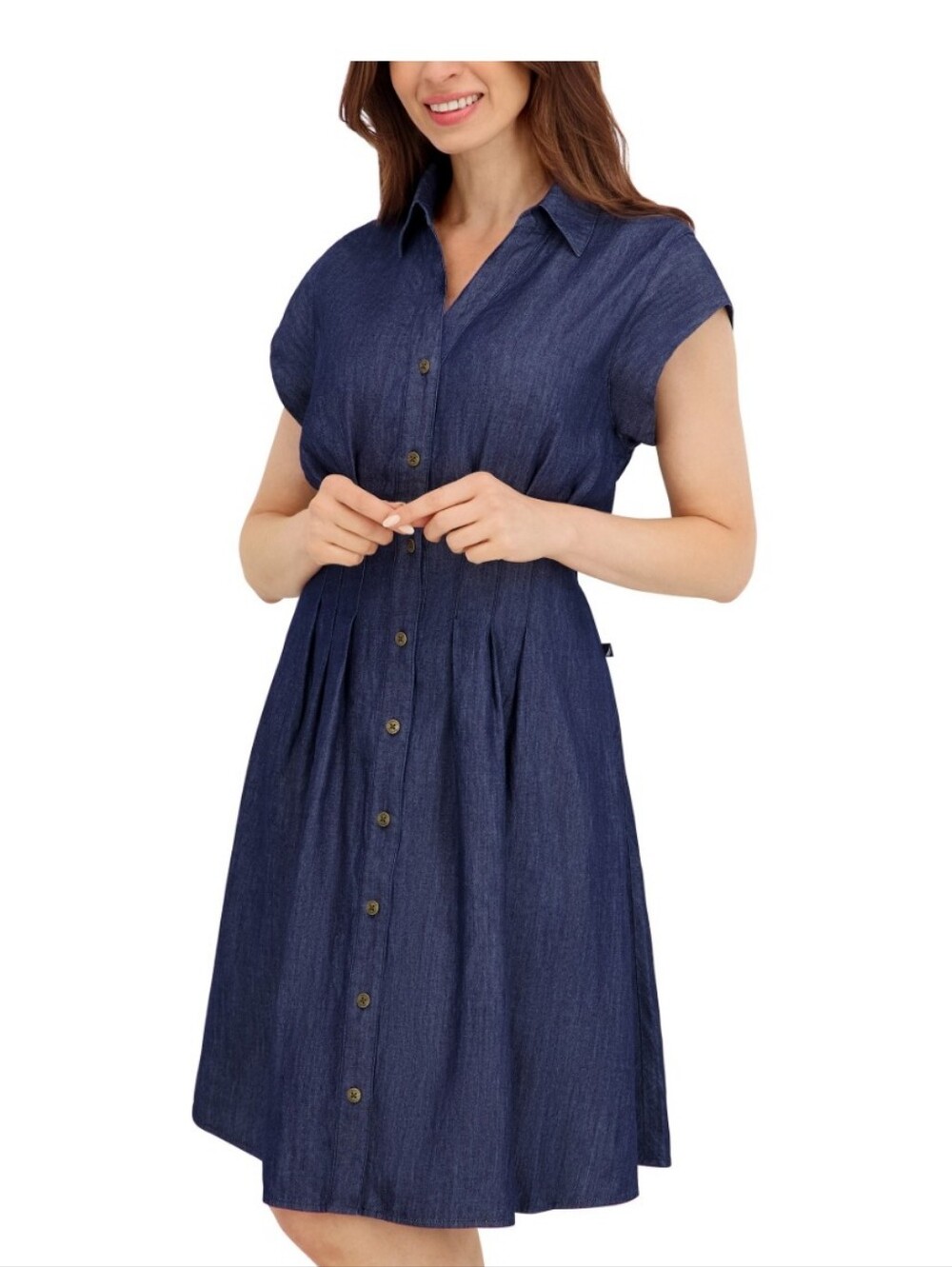 (6)Nautica Jeans  Ladies Chambray Button-Front Pintuck  Dress - Picture 4 of 4